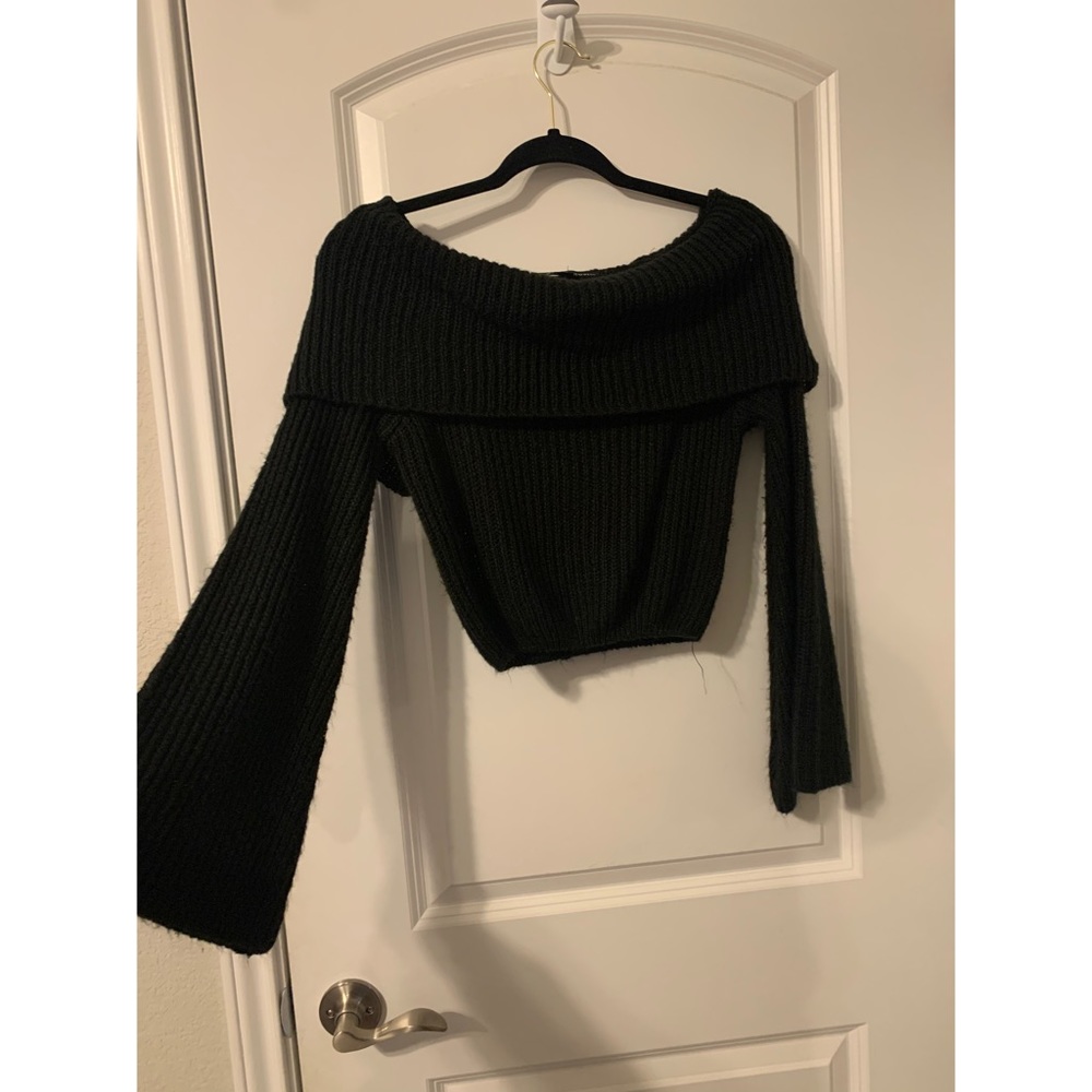 Cropped black off the shoulder sweater